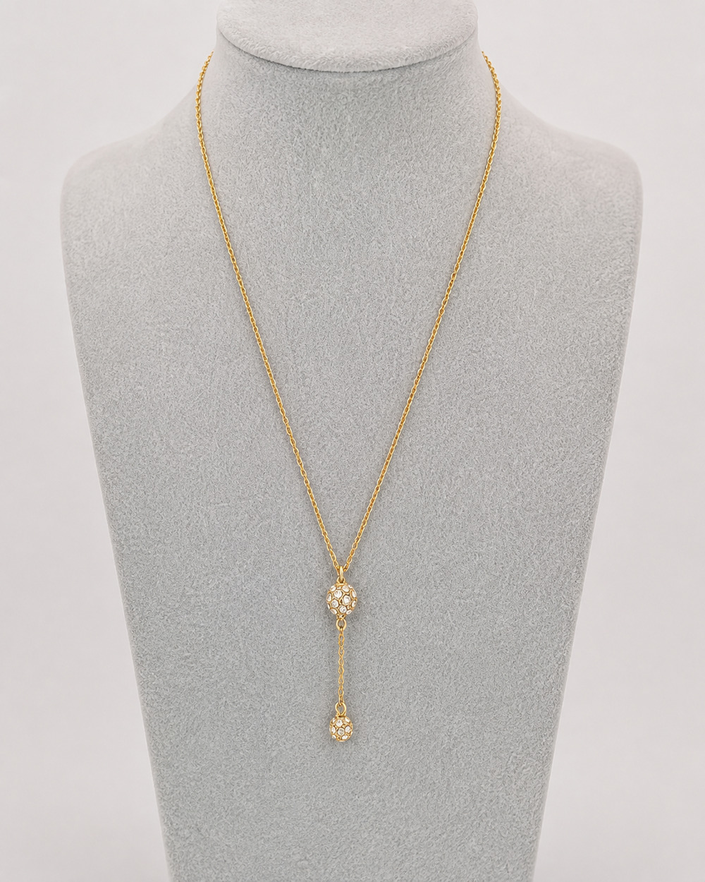 1/20 24K Gold Filled Pavé Rhinestone Drop Necklace 18” Dainty Y Lariat